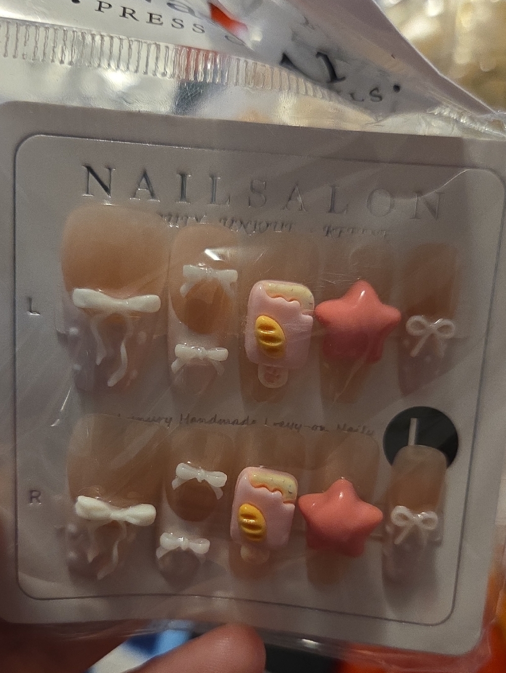 ♥️2 For $25♥️NAILSALON 3D Pink Star & Bow Press-On Nail Set Handmade